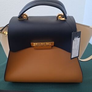 Zac Posen Black and Tan Satchel
